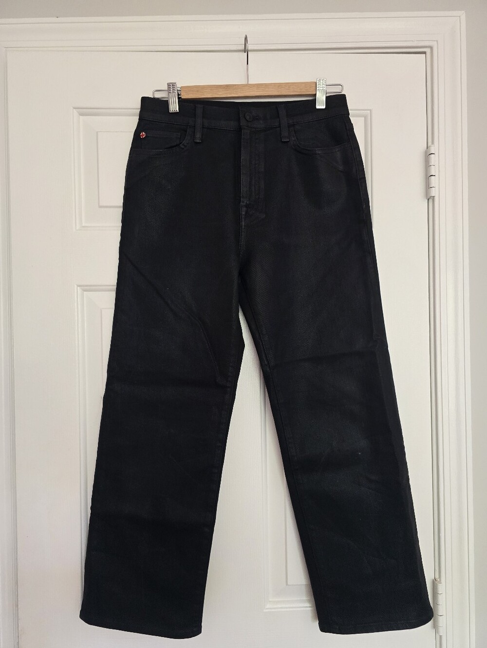 HUDSON Noa High-Rise Straight Crop Jeans COATED BLACK Stellar, 28) - Picture 3 of 6